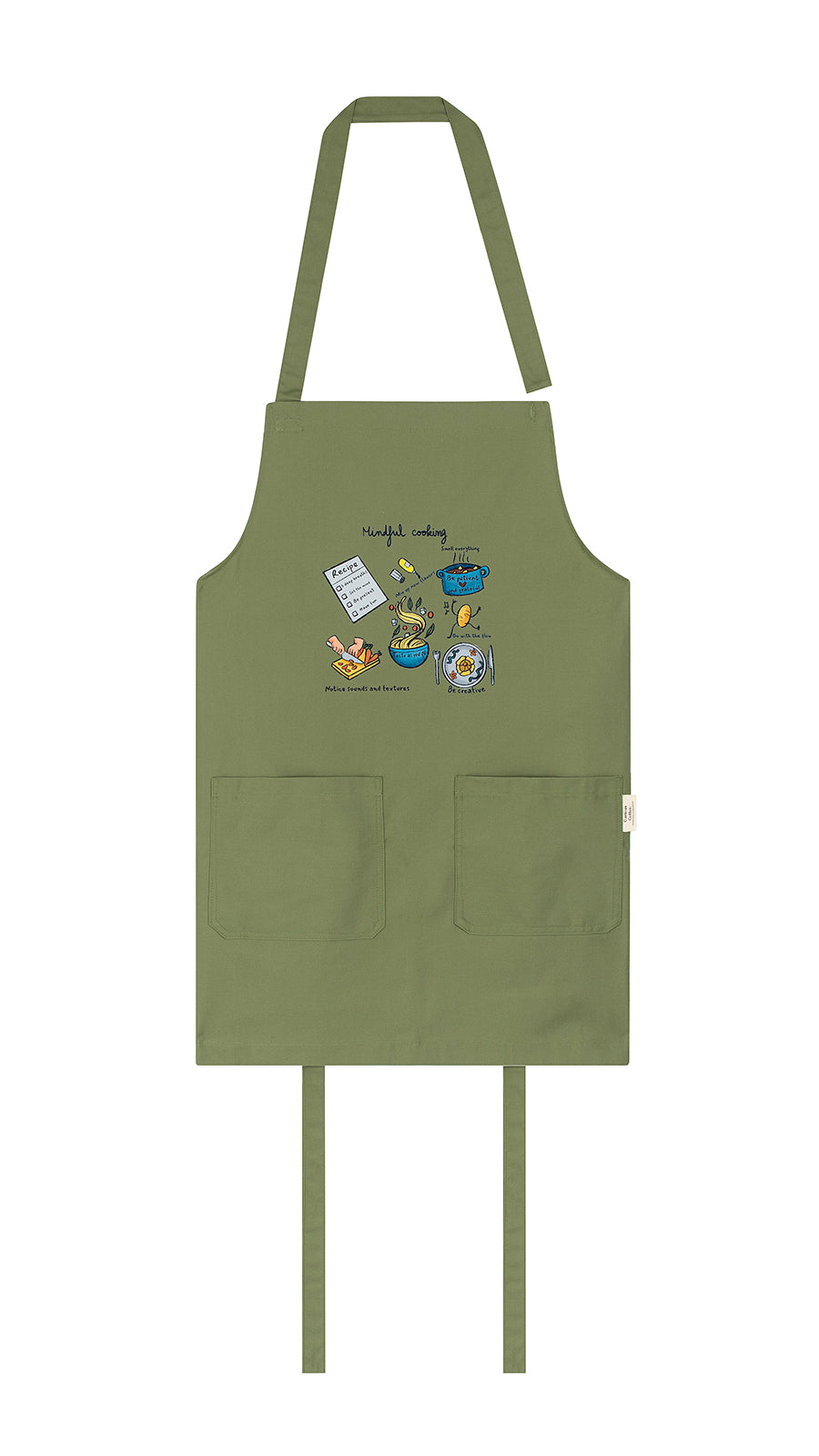Green cotton apron mindful cooking