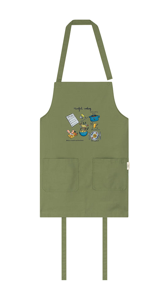 Green cotton apron mindful cooking