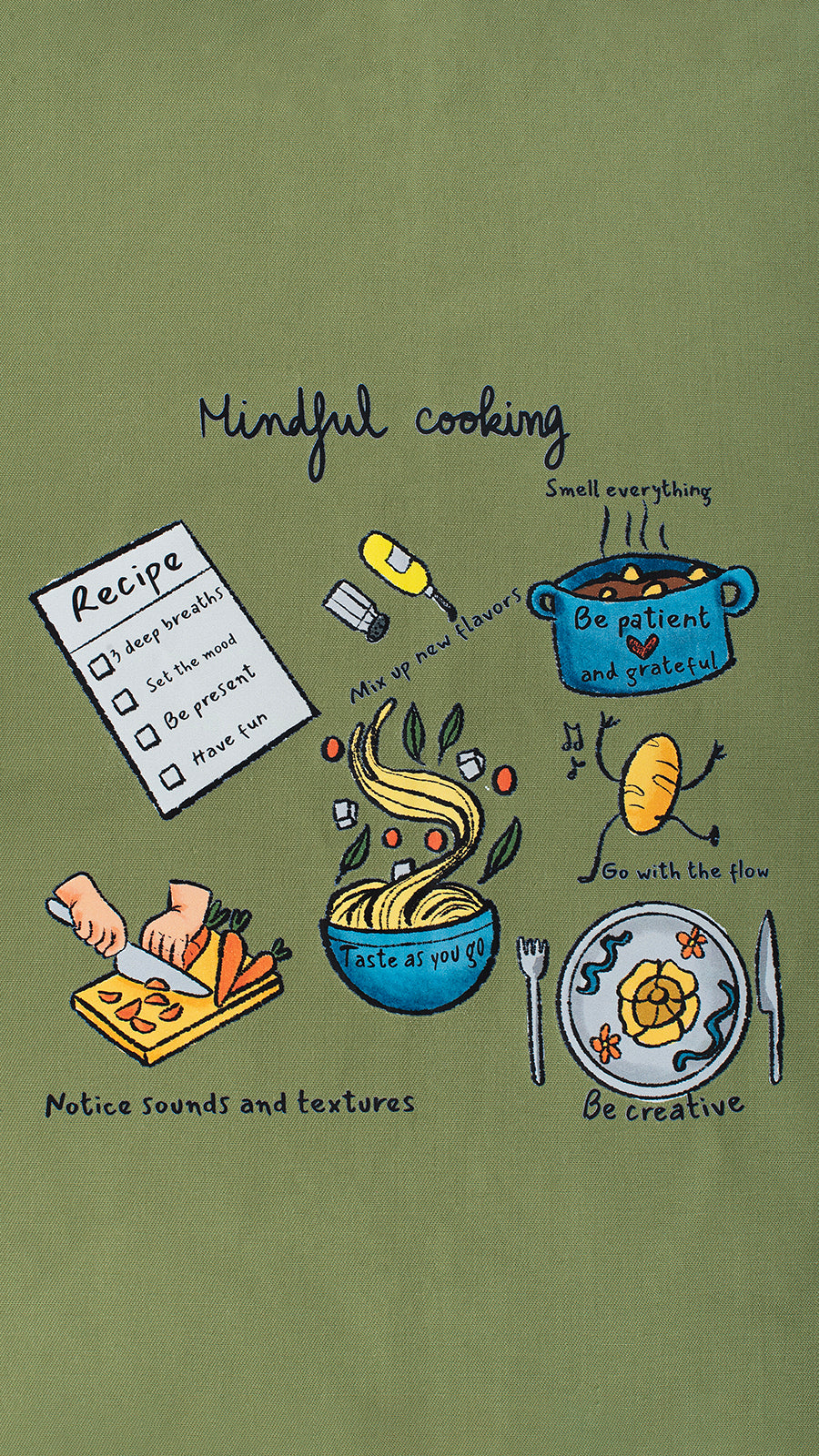 Green cotton apron mindful cooking