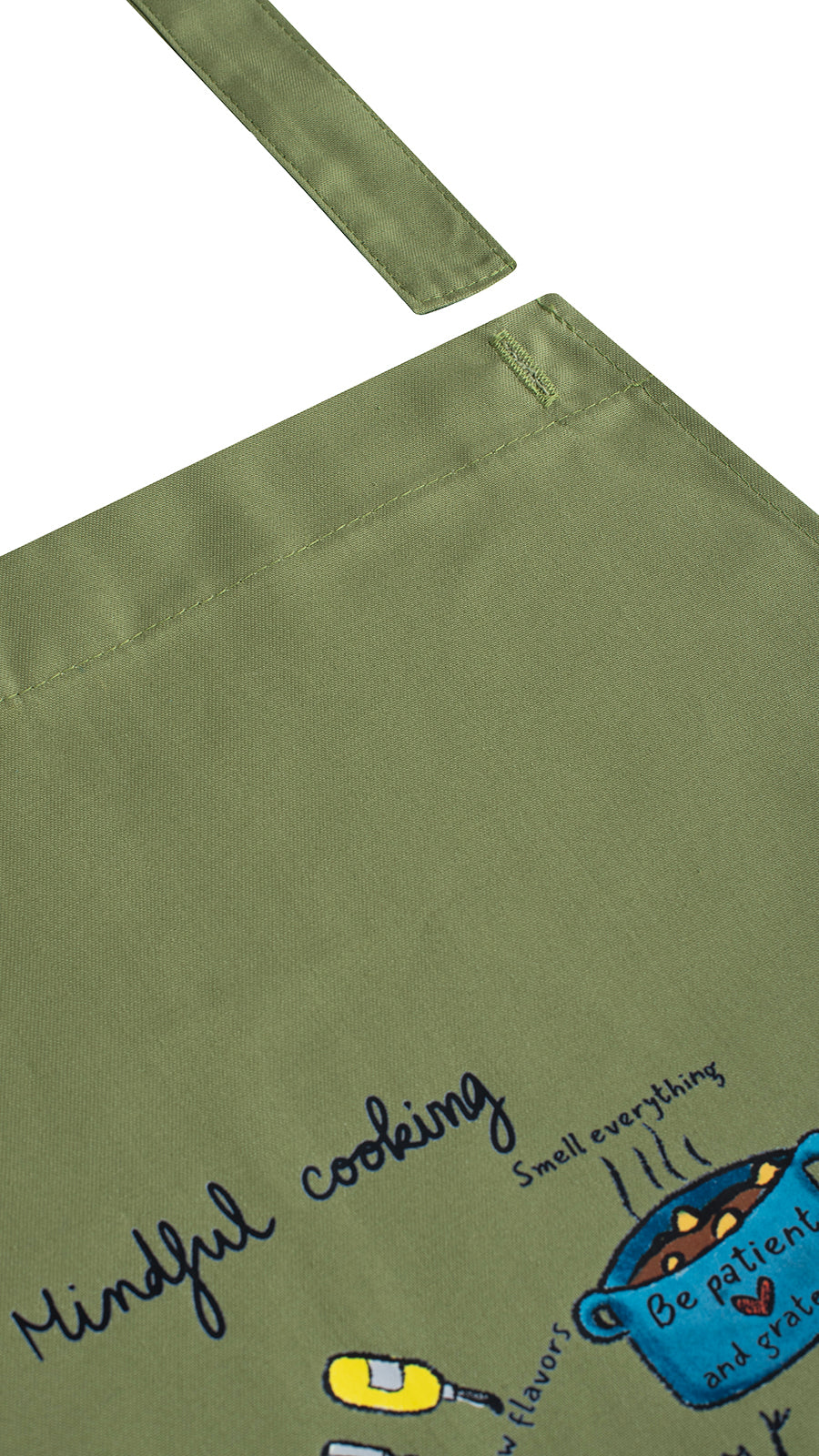 Green cotton apron mindful cooking
